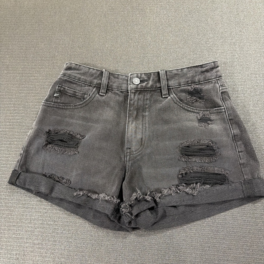 New KANCAN BLACK DENIM SHORTS KC6320BK-TJ - DISTRESSED Size 3/25